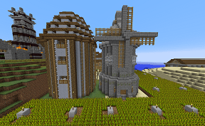 Minecraft Civcraft Granary, windmill and farms